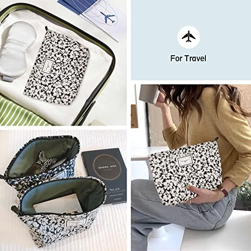 STARDW Flower Cosmetic Bags Makeup Bags for Women and Girls,Travel Makeup Bag Large Capacity Canvas Makeup Bag,Makeup Organizer Bag Zipper Pouch, Embossed pink, Large Capacity Aesthetic Makeup Bags