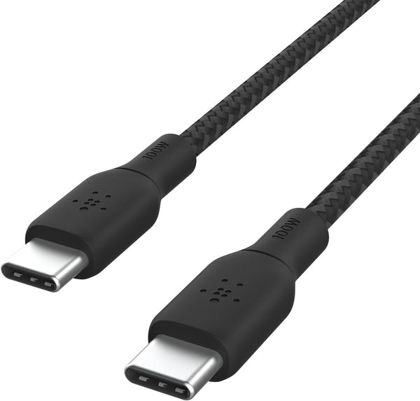 Belkin USB Type C to C Cable, 100W Power Delivery USB-IF Certified 2.0 USB C Charger Cable with Double Braided Nylon Exterior for iPhone 16, 15, iPad, MacBook, Galaxy, Pixel and More -2 m, white - 2M Black