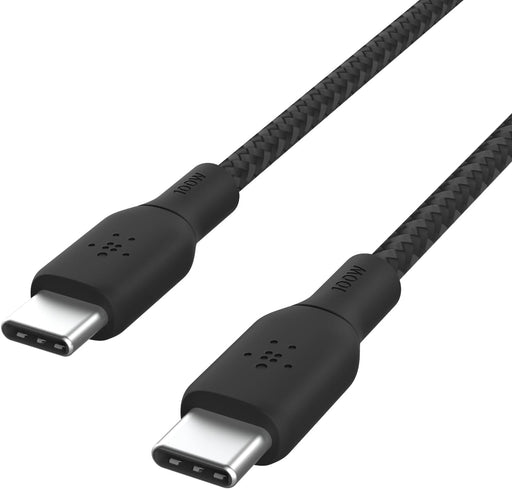 Belkin USB Type C to C Cable, 100W Power Delivery USB-IF Certified 2.0 USB C Charger Cable with Double Braided Nylon Exterior for iPhone 16, 15, iPad, MacBook, Galaxy, Pixel and More -2 m, white - 2M Black