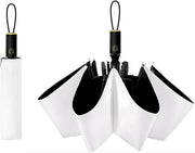 UV Sun Umbrella Compact Folding Travel Umbrella Auto Open and Close for Windproof, Rainproof & 99% UV Protection Parasol with Black Anti-UV Coating - White