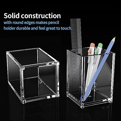 Benting Clear Acrylic Pencil Pen Holder Cup,Desk Accessories Holder,Makeup Brush Storage Organizer,Modern Design Desktop Stationery Organizer for Office School Home Supplies (4)