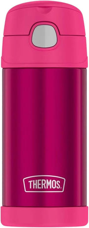 FUNTAINER STAINLESS STEEL KIDS SHARKS BOTTLE 355ML, F40123SK, KIDS WATER BOTTLE WITH STRAW, INSULATED FLASK, HYDRATION BOTTLE WITH LID - PINK