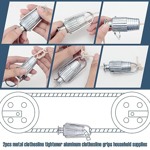 Azonee 2 pcs Clothesline Tightener Metal Line Tight Grips Tools Aluminium for Pulleys and Fixed Clothes Lines Household Laundry Supplies