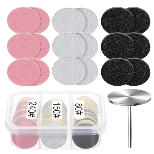61 Pcs Sanding Paper Discs with Metal Nail Drill Bit, 25mm Pedicure Disc Replacement Sanding Discs Bits Foot File for Manicure Pedicure Electric Remover Dead Skin Callus (#80#150#240 Grit)