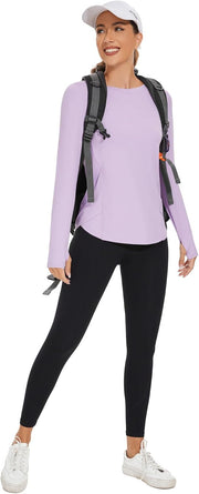 Rapbin Women's UPF 50+ Sun Protection T-Shirts Long Sleeve Boat Neck Workout Lightweight Quick Dry Top with Thumb Hole