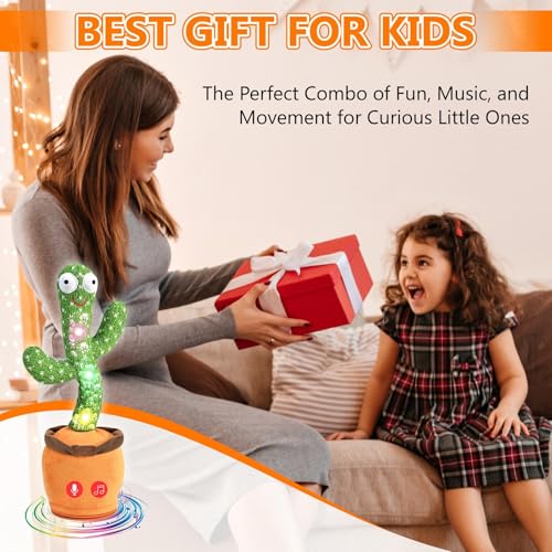 SHAHNARO Dancing Cactus Toy for Kids – Mimicking & Talking Cactus Toy Repeats What You Say – 120 Songs, 15s Voice Recorder, LED Light-Up, Funny Dancing Toy Plush in Pot - Gift for Toddlers & Adults