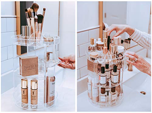 Rotating Makeup Organizer by Tranquil Abode | 360 Spinning Storage Display Case | Clear Acrylic Vanity & Bathroom Organizer for Skincare, Perfume, Cosmetic, Beauty, Make up and Essential Oil Products