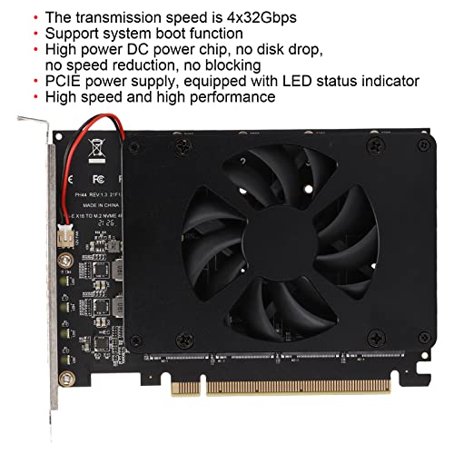 Bewinner M.2 NVME to PCIE Adapter, Adapter Card NVME M.2 to PCIE X16 4 Ports 32Gbps Expansion Card Computer Accessories with Enhanced Cooling Fan