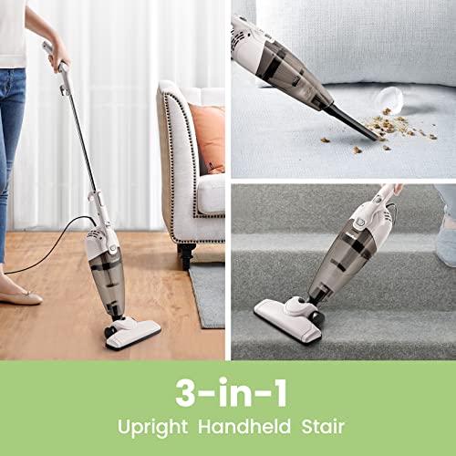 COMFEE ' Vacuum Cleaner 2 in 1 Handheld Stick Cleaner 5M Long Cord Lightweight Powerful 600W 16000Pa Suction 0.5L Large Capacity Excellent Central Filtration System for Car Home Kitchen Hair- White