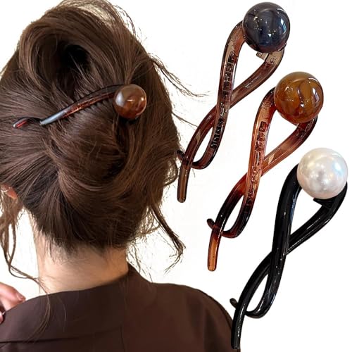 HZYH 3 Pcs Pearl Barrettes For Women, Pin Banana Clip Hair Claw Clips, French Hair Clips With Fancy Pearls For Thick Hair, Barrettes Non-slip Hair, Pins Hair Claws Pearl Hairpin Claw Clip