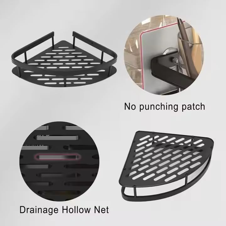 Streamflow Corner Shower Caddy Shelf, Adhesive Bath Corner Black Bathroom Shower Rack, No Drilling Wall Mounted Shower Organizer, Rustproof Bath Storage Basket for Bathroom, Toilet, Kitchen - 2 Pack