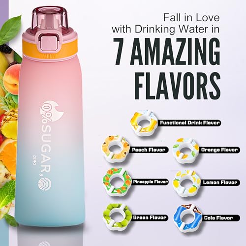 ArcShine??Air Up Water Bottle ??Air Up Bottle with 7 Flavored Pods Multi Colors, Fruit Scented Flavored Water Bottle for Kids, Sports and Travel 700 ml, Leak Proof (Gradient Pink & Sky Blue)
