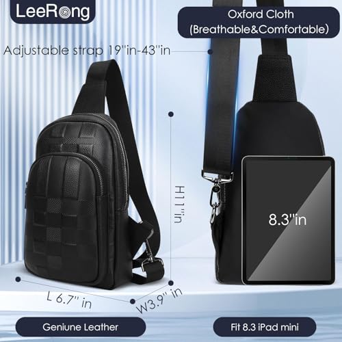 Fingerprint Unlock Anti Theft Proof Crossbody Bag, Leather Purse Waterproof Large Sling Bag for Men, Multi-pocket Backpack Bag for Travel, Black