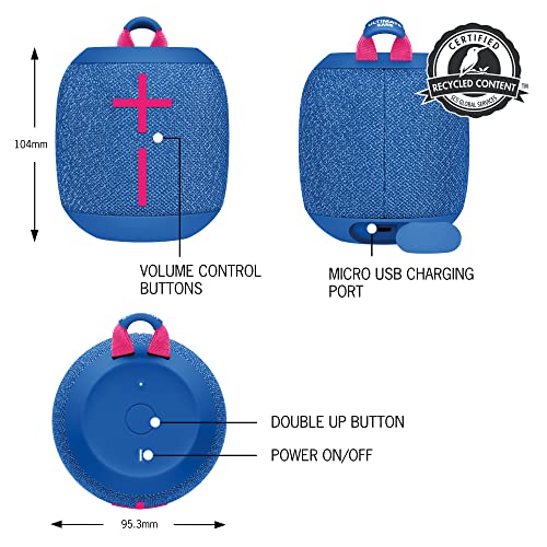Ultimate Ears WONDERBOOM 3, Small Portable Wireless Bluetooth Speaker, Big Bass 360-Degree Sound for Outdoors, Waterproof, Dustproof IP67, Floatable, 40 m Range - Blue