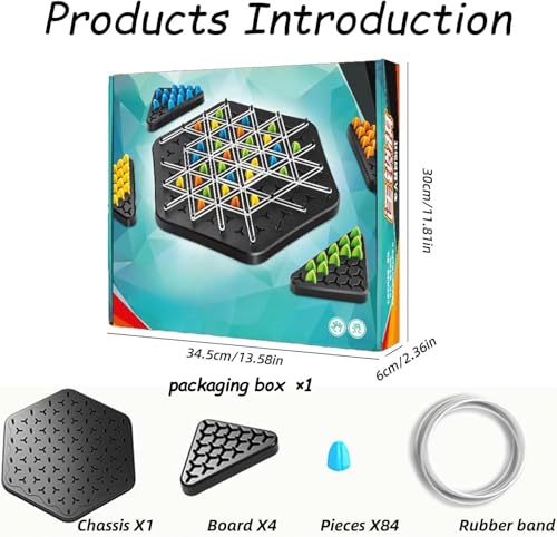 Moonmen Chain Triangle Chess, 2 to 4 Players Desktop Puzzle Interactive Game for Kids, Rubber Band Board Game for Family Fun and Strategy Play