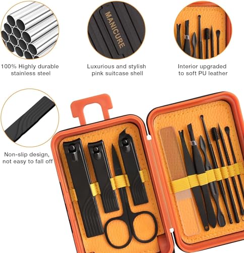 Azonee Manicure Set Professional Nail Clippers Kit Pedicure Care Tools Stainless Steel Grooming Tools for Travel Home Nail Grooming Kit Gift for Men Husband Friend Parents Women 12pcs
