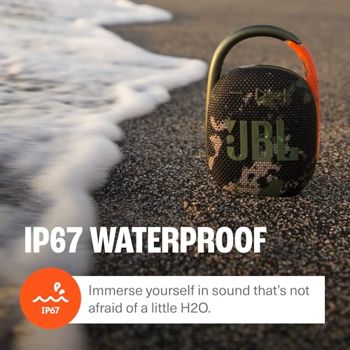JBL Clip 4 - Portable Mini Bluetooth Speaker, big audio and punchy bass, integrated carabiner, IP67 waterproof and dustproof, 10 hours of playtime, speaker for home, outdoor and travel (Squad)