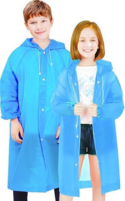 Raincoat for Kids, EVA Coat Reusable Poncho Jacket for Boys and Girls 6-13 Years Old, Emergency Gear for Outdoor Camping Hiking Traveling School 115LX55CM - BLUE