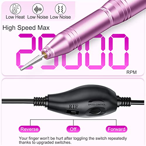 NAILGIRLS Electric Nail File, Portable Nail Drill USB 25000RPM Professional Nail Drill Machine for Acrylic Gel Nails Efile E File Manicure Pedicure Polishing Shape Tools for Home Salon Use (Pink)