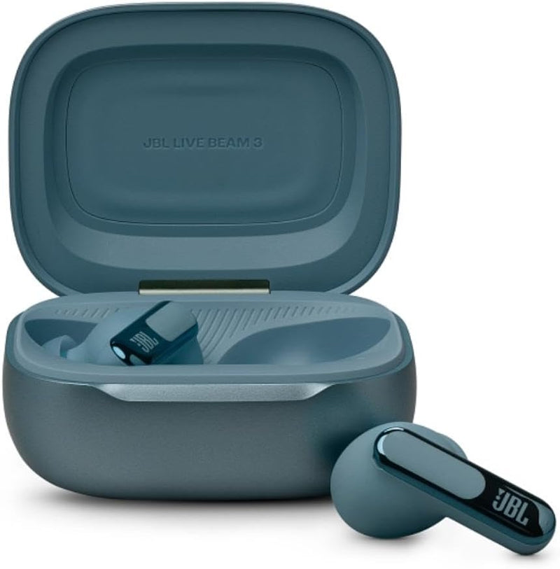 JBL LIVE FLEX 3 True wireless noise-cancelling earbuds with open-stick design and 50 hours total playback plus wireless charging, Blue