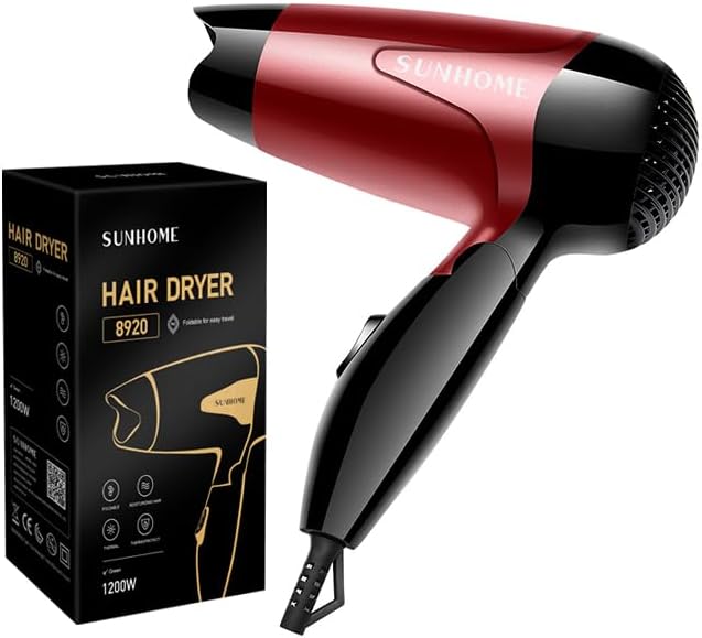SUNHOME Foldable1200W Mini Hair Dryer. Easy storage hook. Travel portable Hair Dryer Green/White