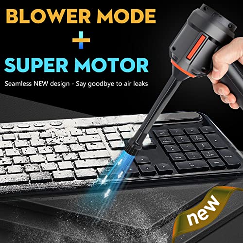PeroBuno Compressed Air Duster & Mini Vacuum Keyboard Cleaner 3-in-1, New Generation Canned Air Spray, Portable Electric Air Can, Cordless Blower Computer Cleaning Kit, Basic-black