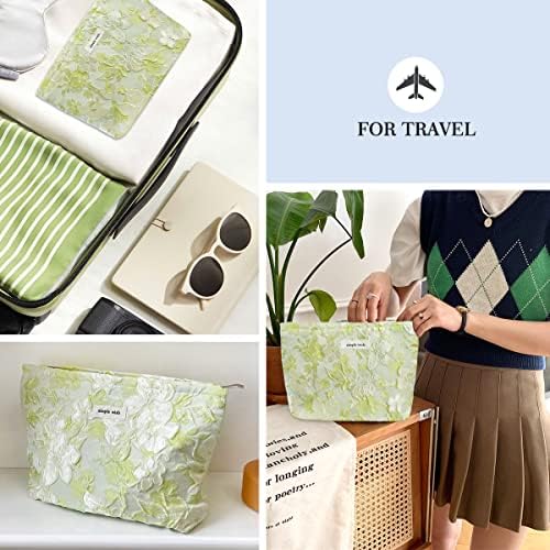 STARDW Flower Cosmetic Bags Makeup Bags for Women and Girls,Travel Makeup Bag Large Capacity Canvas Makeup Bag,Makeup Organizer Bag Zipper Pouch, Embossed pink, Large Capacity Aesthetic Makeup Bags