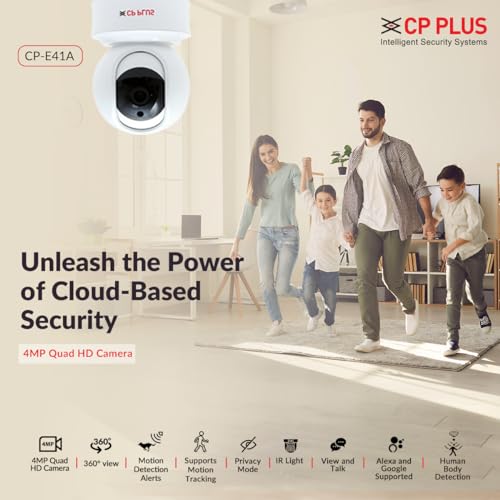 CP PLUS 4MP Wi-fi PT Home Security Smart Camera | 360˚ with Pan & Tilt | Two Way Talk | Cloud Monitoring | Motion Detect | Night Vision | Supports SD Card (Up to 128 GB) | Alexa & OK Google - CP-E41A
