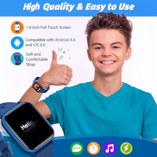 DMG Kids Smart Watch Girls Boys, Smart Watch for Kids Game Smart Watch Gifts for 4-16 Years Old with Sleep Mode 20 Sports Modes 5 Games Pedometer Birthday Gift for Boys Girls(Blue)