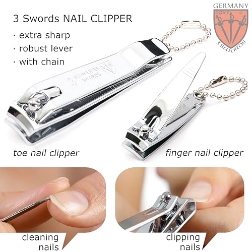 3 Swords Germany - brand quality 4 piece manicure pedicure grooming kit set for professional finger & toe nail care tweezers file clipper fashion leather case in gift box, Made by 3 Swords (03621)