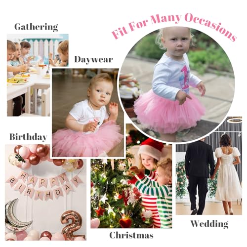 Baby Girl Tulle Tutu Skirt with Diaper Cover,Toddler Girls Fluffy Mesh Ruffle Birthday Party Dress