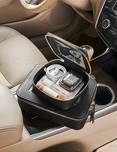 Small Cosmetic Bag for Purse Mini Makeup Bag for School Cute Clear Make Up Pouch for Travel Tiny Leather White Make Up Organizer Case for Backpack Toiletry Bag Waterproof Square Pouch with Zipper