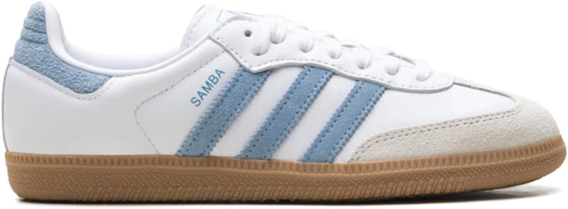 Adidas Samba OG Womens Sneaker, Silver Metallic Cracked Leather, 6.5 - Ash Blue White Gum
