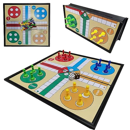REVHQ Ludo Board Game,Magnetic Ludo Board Games Folding Flight Game Flying Chess Entertainment Educational Gift for Children Students Adults Family Home School Travel