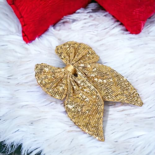 Radhu & Kabby Trendy Hair Bow for Women/Girls | Perfect for Special Occasions | Fancy & Stylish Hair Accessories | Anti-Hair Breakage | Glittery Golden Color | Same as pic | 1 Pcs