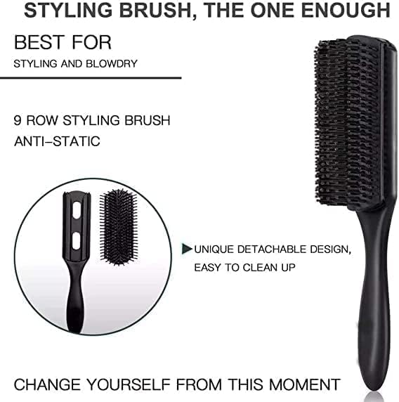 Homarket Paddle Hair Brush, Detangling Brush and Hair Comb Set for Men and Women, Great On Wet or Dry Hair (Black-4pcs)