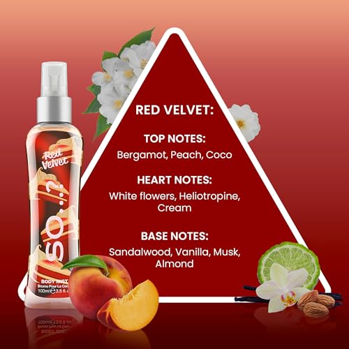 SO?? Body Mist Luscious Trio Womens Body Mist Gift Set, with Red Velvet, Vanilla, & Cherry Blossom, Fragrance Spray Set (3x100ml)
