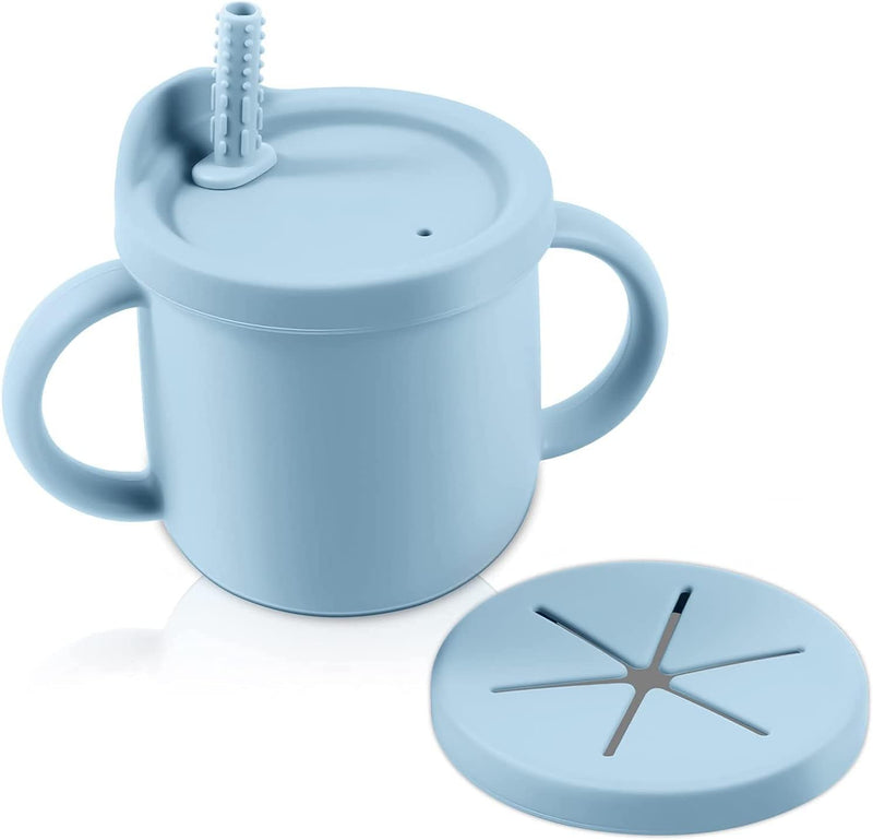 Silicone Sippy Cups for Baby, KASTWAVE Toddlers Sippy Cup & Snack Container 2-in-1, Spill Proof Baby Straw Cup for Baby 6 Months+ with 2 Handles 9 OZ