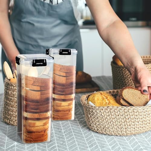 2Pcs Bread Box, Bread Storage Container with Tray for Kitchen Countertop, Plastic Bread Box with Airtight Lid, Loaf Bread Keeper, Sandwich Bread Dispenser, Bread Saver, Bread Holder for Homemade Bread