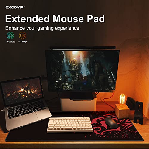 EXCOVIP Extended Large Gaming Mouse Pad XXL (900 x 400mm) Non-Slip Rubber Base Mouse pad Mice Smooth Cloth Surface Keyboard Mouse Pads for Computers Red Leopard 14674