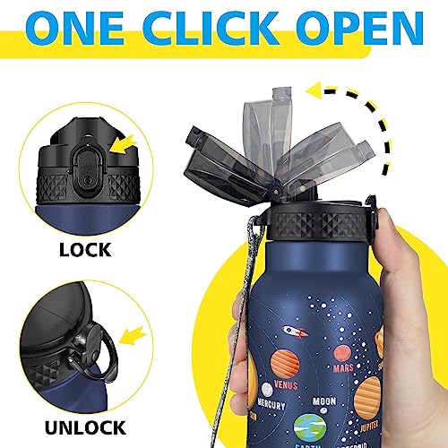Han's Bottle Kids Water Bottle with Straw Lid - Insulated Stainless Steel Reusable Tumbler for Girls,Boys,Thermo Mug,17oz,Space Planet