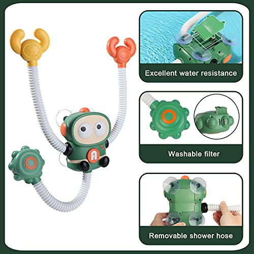 Sotodik Baby Bath Toys Shower Head,Electric Robot Water Pump with Double -Head,360 Rotating Sprinkler Spraying Water Toys Kids Bathing Time Toddlers Bathtub Game for Boys Girls -Green