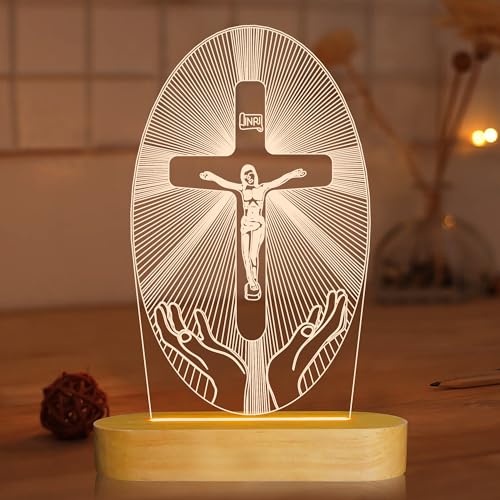 Lightzz N/A 3D Illusion Lamp Jesus Cross Night Night,USB Power Warm Colors Bedside Lamp for Home Room Holiday Decor