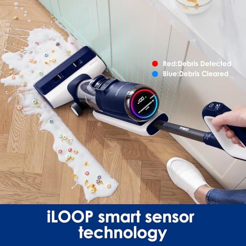 Tineco Floor One S5 Wet and Dry Cordless Vacuum Cleaner and Mop with Edge cleaning, 220w suction with iLoop Smart Sensor Technology and screen, Streak-Free and Self Cleaning Dual Tank Feature