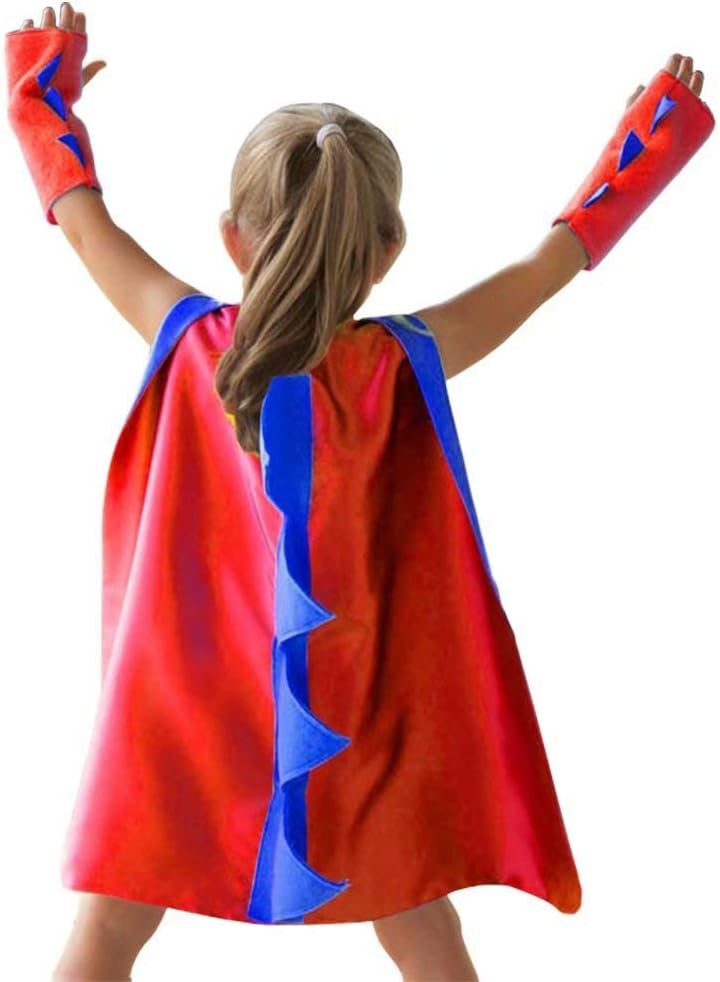 Dinosaur Dragon Cape and Gauntlets Halloween Costume Boy Girl Toddler Dress Up Clothes 3-8 Years Old - Red