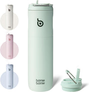 Insulated Water Bottle 24oz with Straw Lid and Handle for Sports Travel Gym Stainless Steel Water Bottles Double-Wall Vacuum Metal Bottles Leak Proof BPA-Free (baby blue) - baby green