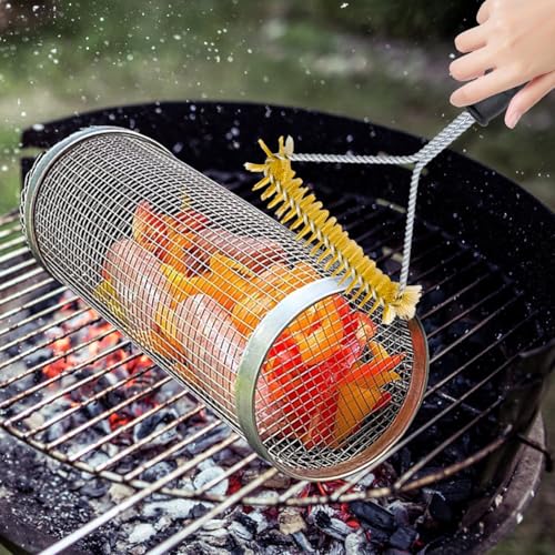 JLNGTHONG 2 Pieces Grill Brush, 12 Inch Non-Scratch Brass Bristles Grill Cleaning Brush, Wide Faced Spiral Barbeque Grill Accessories for Kitchen, Outdoor Grill