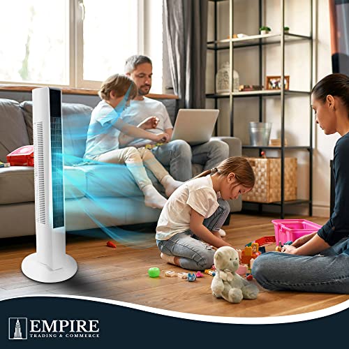 Empire 83cm/33-Inch Tower Fan with LED Display & Remote, 45W Cooling Fan for Bedroom, 3-Speed Oscillating Airflow with Timer – Quiet Operation for Home, Office & Living Room (White)