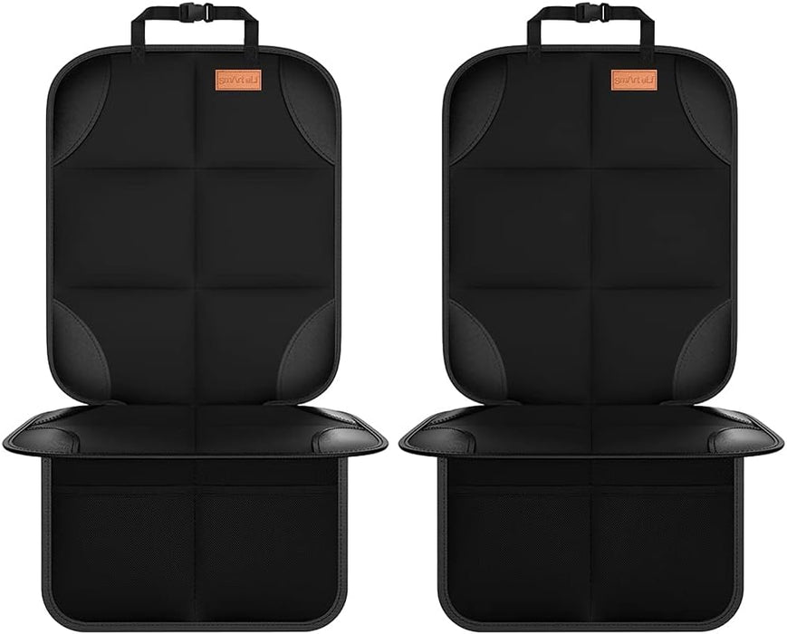 Smart elf Car Seat Protector, 2Pack Seat Protector Protects Child Seats with Thickest Padding and Non-Slip Backing Mesh Pockets for Baby and Pet, Black