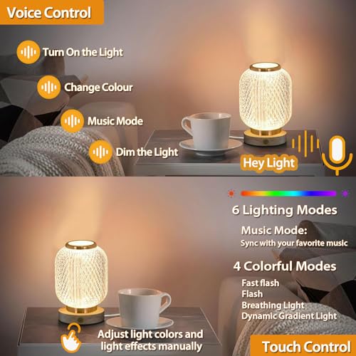 Dimmable LED Table Lamp with Voice & Touch Control, Aatezel Color Changing Bedside Desk Lamp, 3 Color Temperatures LED Night Light Baby Nursery Lamp for Bedroom, Kids Room,Dorm, Gift for Home Decor
